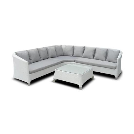 Salon de jardin en rotin PVC avec canapé 6 places et table basse Taddei Naos blanche sconto