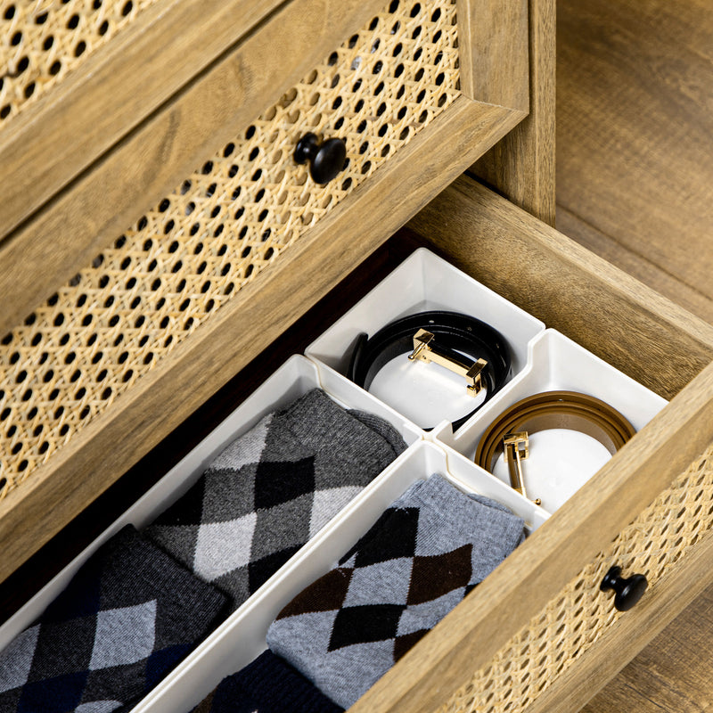 Cassettiera con 4 Cassetti in Stile Boho 80x35x95 cm Inserti in Rattan color Legno   
