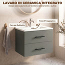 Mobile Bagno 61x40x48 cm con Lavabo in Ceramica e 2 Cassetti in Truciolare e MDF Verde      