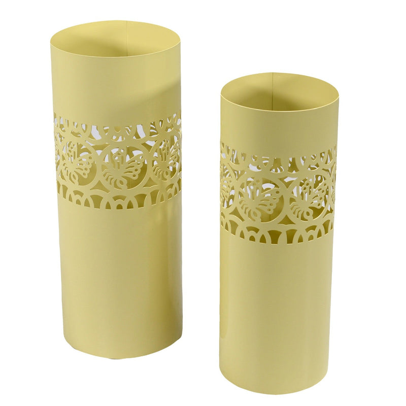 Set 2 Portaombrelli in Metallo ø24x24H60cm Farfalle e Cerchi Crema
