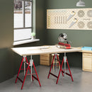 Set 2 Cavalletti da Lavoro Telescopici e Pieghevoli 68x58x80 cm  in Acciaio Q195 Rosso e Argento   