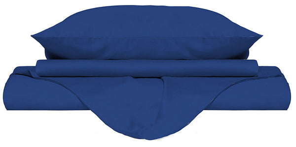 Housse de couette double avec sac et taies d'oreiller couleur unie bleu royal sconto