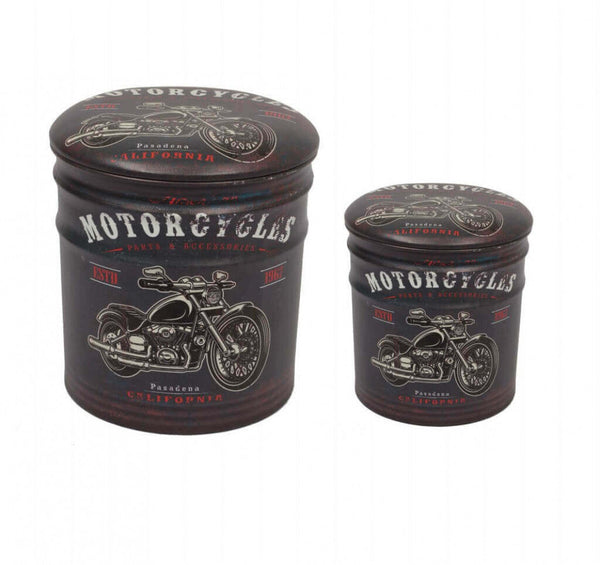 Set 2 Pouf Round Container en Black Moto MDF sconto