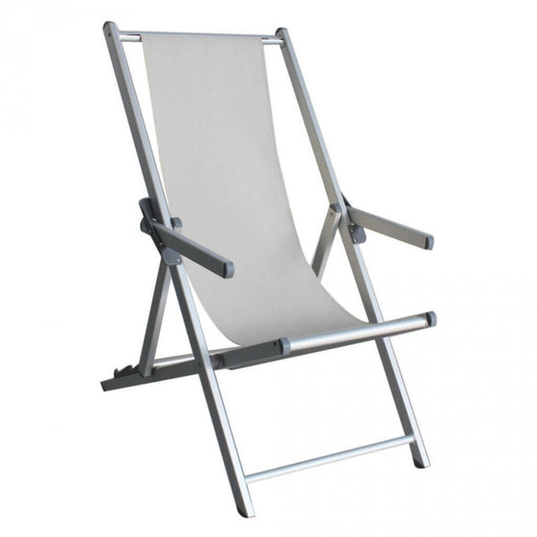 online Chaise de Plage Textilène avec Accoudoirs 98x67,5x106 h cm en Textilène Blanc