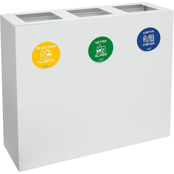 online Pattumiera per Raccolta Differenziata 3 Scomparti 180 L 90x30x80 cm in Acciaio Verniciato Bianco