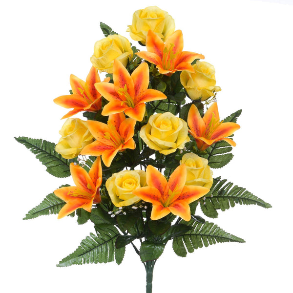 sconto Lot de 2 bouquets de façade artificiels composés de 14 roses et lys H 55 cm