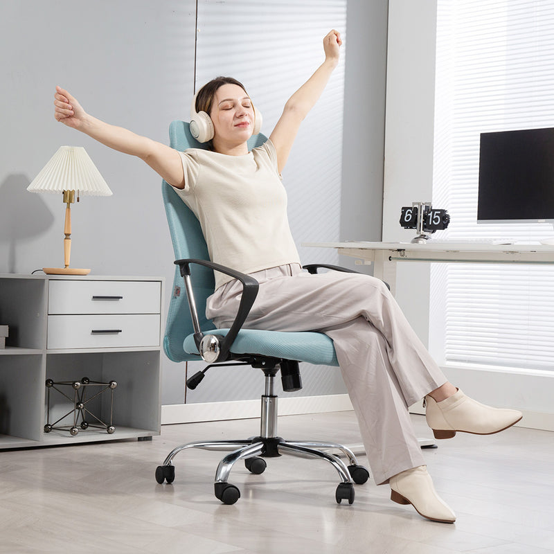 Sedia Ergonomica da Ufficio Girevole 63x65x109-119 cm con Schienale a Rete Verde Chiaro   