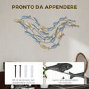 Wall Art Banco di Pesci 99,7x3,8x50,2 cm in Metallo con Viti Incluse Oro e Blu      