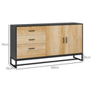 Credenza con 3 Cassetti e Armadietto Ante Soft-Close 140x35x75 cm Legno Naturale e Nero   