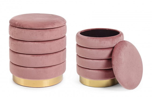 Set 2 Pouf Contenitore Darina Rosa Antico in Legno