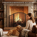 Parascintille Camino Pieghevole a 3 Pannelli 122x1x75 cm in Metallo Verniciato Nero      