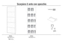 Scarpiera Salvaspazio 5 Ante con Specchio 12 Paia  63x190x18 cm Noce Stelvio