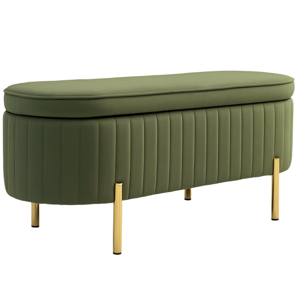 Panca Contenitore Ovale 108x44x43,5 cm da 72L in Tessuto Effetto Velluto Verde online