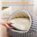Letto per Gatti Fino a 5 kg Rotondo Semichiuso 50x50x32 cm con Cuscino Lavabile in Peluche Effetto Coniglio Grigio      