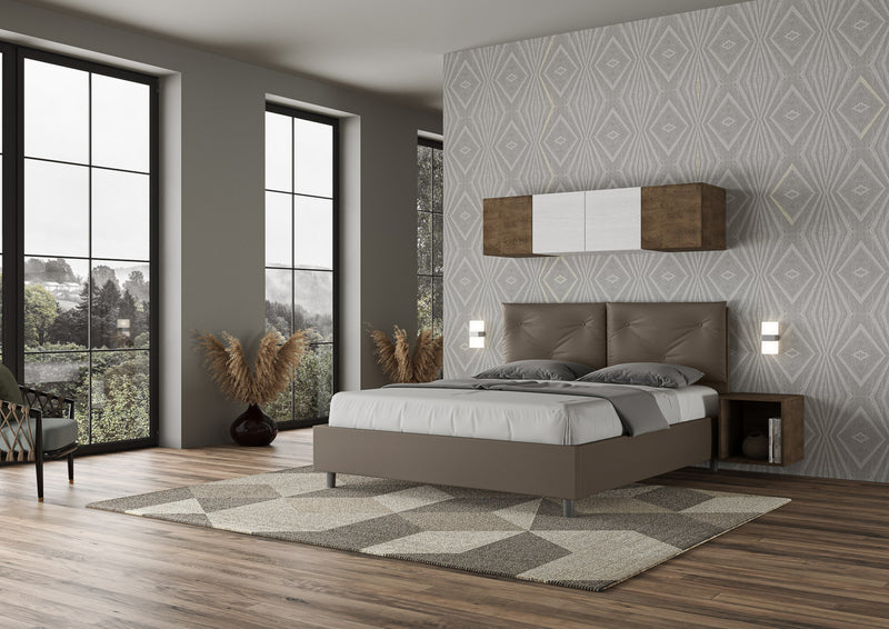 Letto Matrimoniale con Alzata Comoda Imbottito in Similpelle Appia Cappuccino Varie Misure