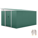 Casetta Box da Giardino Porta Attrezzi 345x280,5x169-201cm con Porte Scorrevoli in Acciaio Verde 