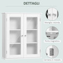 Pensile da Bagno Armadietto con Anta a Vetro 55x20x65 cm in Legno Bianco  