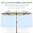 Ombrellone da Giardino 295x152x222 cm Copertura Doppia Inclinabile con Apertura a Manovella Cachi  