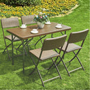 Set Tavolo Pieghevole 122x60x74 cm con 4 Sedie da Giardino in Polyrattan e Acciaio Inox Marrone      