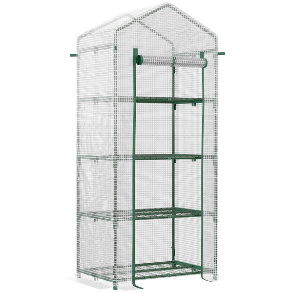 Serra per Piante Verticale 4 Ripiani 70x50x160 cm in Acciaio e PE Bianco sconto