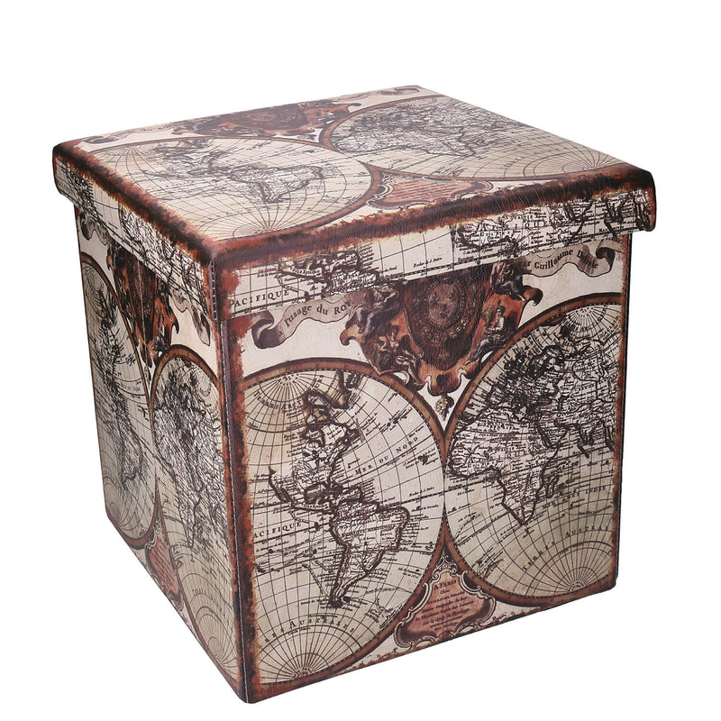 Pouff in Similpelle pieghevole mappamondo quadro cm 38x38xh38