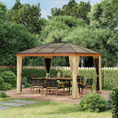 Gazebo da Giardino 2,94x3,60x2,67m con Tetto in Policarbonato e Zanzariere in Acciaio Cachi