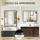 Specchio da Bagno a Parete Rettangolare 70x90 cm con Ganci in Vetro e MDF Nero      