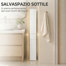 Mobiletto da Bagno Slim Salvaspazio 18x40x135 cm con Ruote e Cassetto in MDF Bianco      