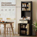 Mobile Alto Cucina Credenza Moderna 60x40x180 cm con Mensola e Foro Passacavi Rivestimento in Melamina Nero e Color Legno