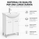 Mobile Bagno da Terra 52,5x31x88,5 cm con Lavabo Specchio e 2 Ante in Truciolato e MDF Bianco      