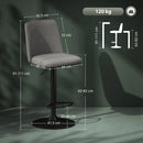 Set 2 Sgabelli da Bar Girevoli 44x53x91-111A cm in Tessuto Effetto Lino Grigio Scuro 