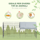 Gabbia per Conigli 220x85x103 cm a Casetta con Copertura in Tessuto e Struttura in Acciaio Argento      