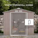 Casetta da Giardino con Prese d'Aria e Doppia Porta Scorrevole  210x130 cm in Metallo Marrone Chiaro 
