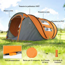 Tenda da Campeggio Pop Up 2 Posti 263,5x220x123 cm con 2 Porte 4 Finestre e Telo Impermeabile Arancione      