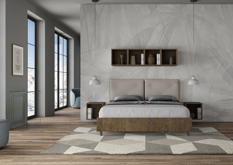 Letto Matrimoniale Struttura Noce con Cuscini in Similpelle Egos Appia Tortora Varie Misure