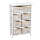 Cassettiera in Legno e Vimini 7 Cassetti 50x25H76,6cm Orietta Bianca