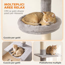 Tiragraffi per Gatti a Soffitto 40x40x230-260 cm con 3 Pali Graffiatoi e Amaca in Truciolato Peluche e Sisal Grigio Chiaro      