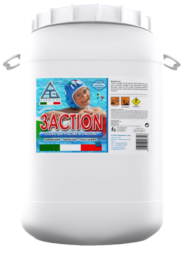 Chlore en Pastilles de 200gr 3 Actions Algues pour Piscines 25 Kg Cag Chimique 3ACTION online
