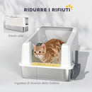 Lettiera per Gatti con Pareti Rialzate 71x50,8x35,5 cm Vassoio in Acciaio Bianco  