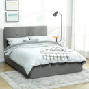 Letto a 1 Piazza e Mezza Contenitore 195x141x106 cm con Spazio a Scomparsa e Testiera Vellutata a Trapunta in Legno e Metallo Grigio      