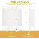 Paravento a 4 Ante Pieghevole 160x170 cm Autoportante e Intrecciato per Interni Bianco 