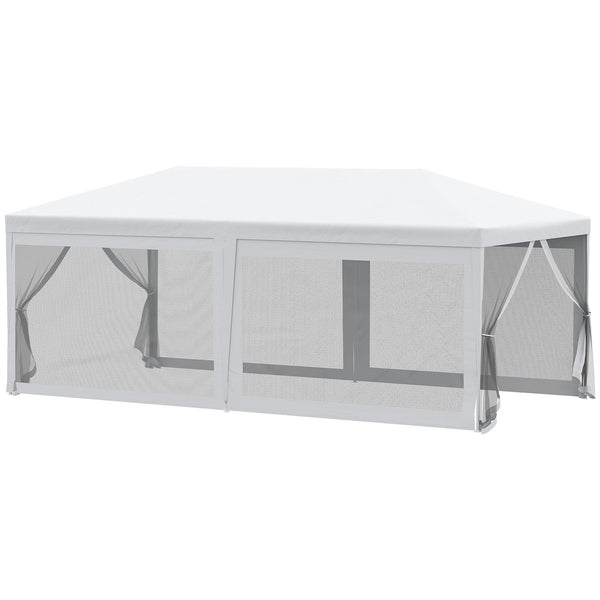Tonnelle de jardin pliante avec moustiquaire 595x295x255 cm en métal et tissu blanc online