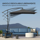 Ombrellone a Sbalzo Regolabile 247x247x256 cm con Base a Croce e Manovella in Acciaio e Poliestere Grigio Scuro      