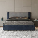 Letto Matrimoniale con Testata e Alzata Comoda Imbottito in Tessuto Labirinto Rosal Blu Varie Misure