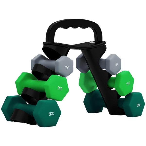 Set 6 Pesi Manubri con Supporto Coppie da 1-2-3 Kg in Metallo Verde e Nero sconto