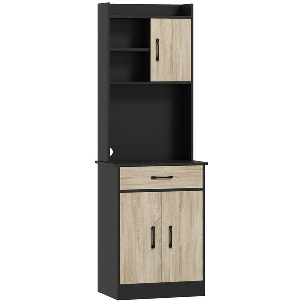 prezzo Mobile Alto Cucina Credenza Moderna 60x40x180 cm con Mensola e Foro Passacavi Rivestimento in Melamina Nero e Color Legno