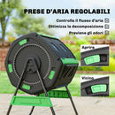 Compostiera Domestica 94x67x98 cm Capacità 200L a Doppia Camera con 8 Prese D'Aria in PP e Metallo Verde e Nero      