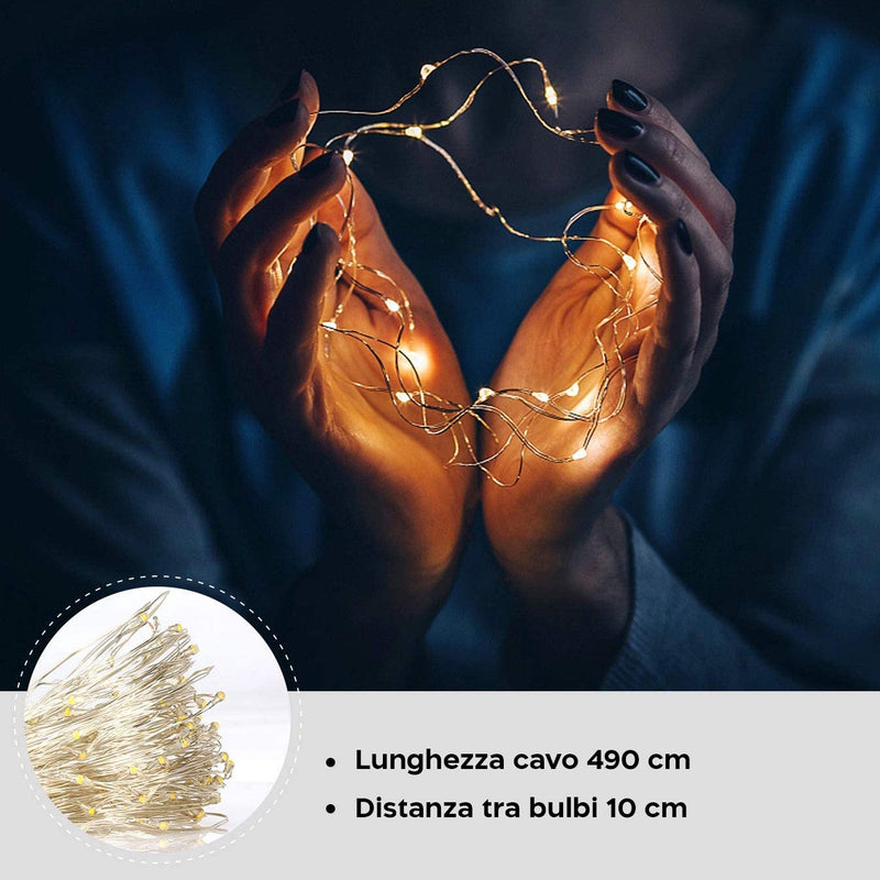 Luci di Natale 50 MicroLed Bianco Caldo a batteria da Interno
