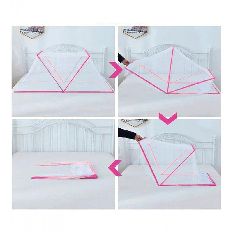 Zanzariera per Letto Pieghevole 190x135 cm Esagonale a Rete Nylon Rosa