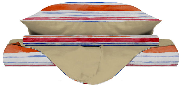 Housse de couette avec imprimé sur le sac et taies d'oreiller Rayures réversibles sconto